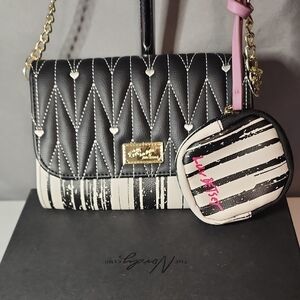 Betsey Johnson Black and White Quilted Crossbody Bag/ClutchW/ Coin Purse